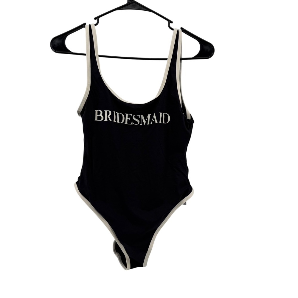 Revolve WeWoreWhat Bridesmaid Black Piped Scoop One Piece Swimsuit‎ Size S NEW
